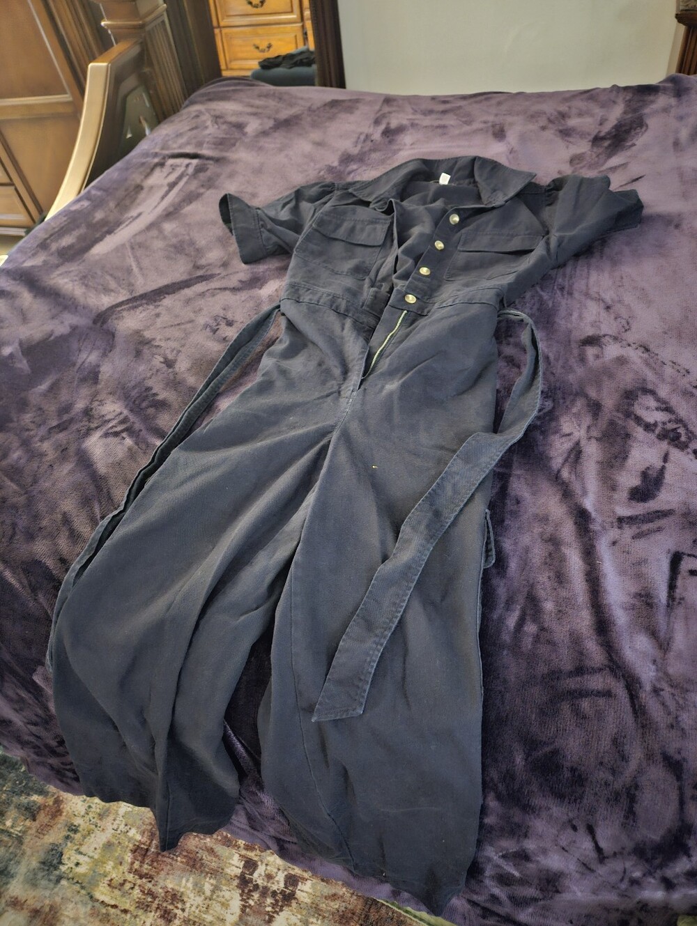 Target Brand Utility-Style Navy Button-Front Jumpsuit with Waist Tie